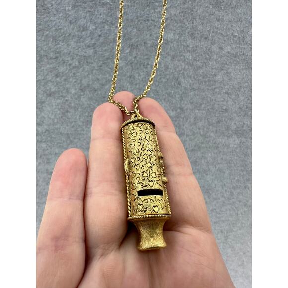 Max Factor Jewelry - Vintage Max Factor Whistle Heart Design Necklace Solid Perfume Pendant Collector